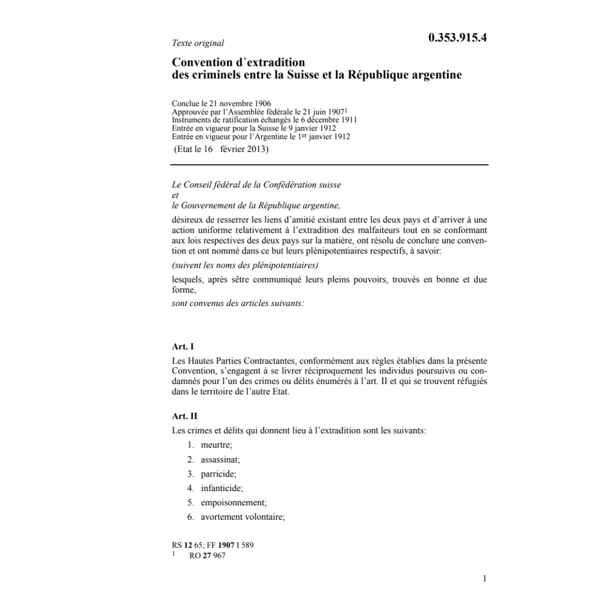 Conv.extradition criminels CH-argentine