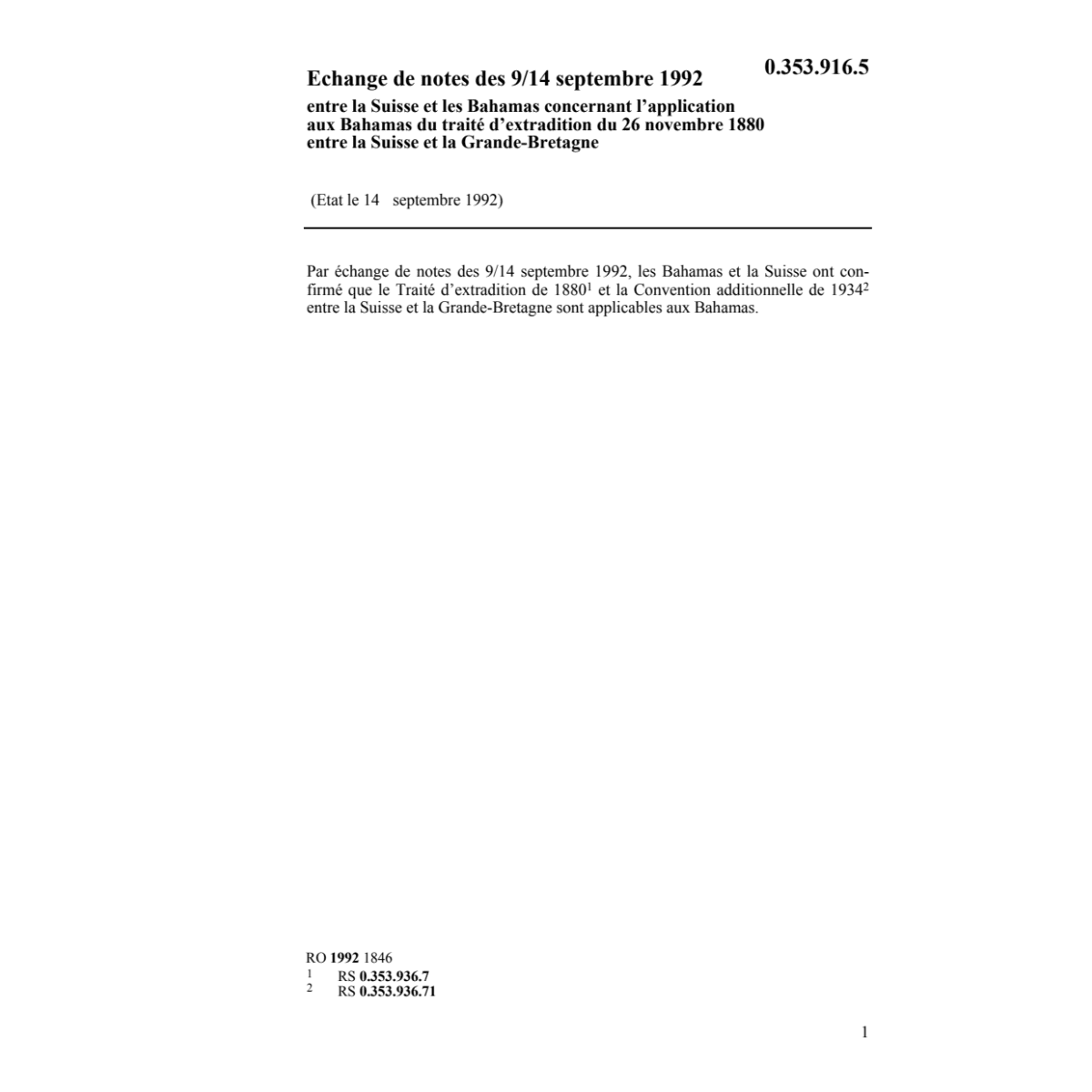 Traité d'extradition Suisse-Grand-Bretag