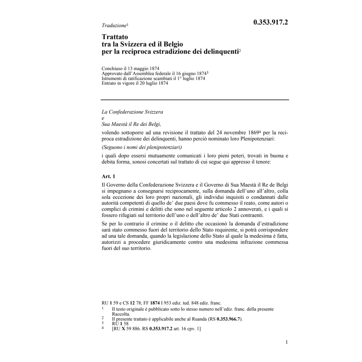 Tratt. estradizione delinquenti Belgio