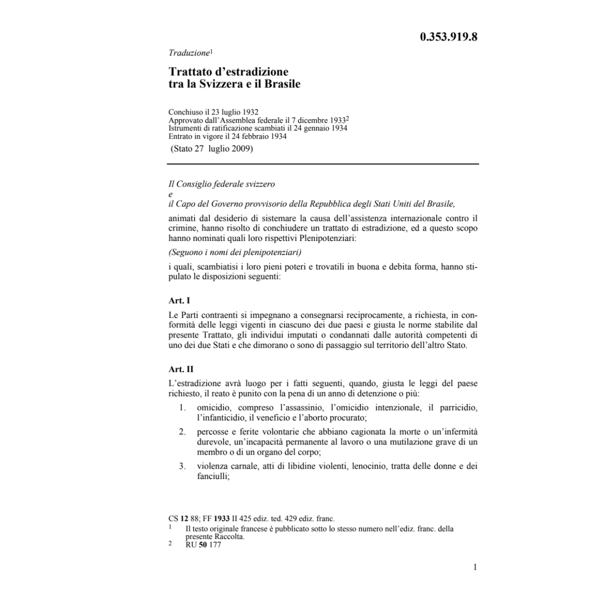 Tratt. d'estradizione Brasile