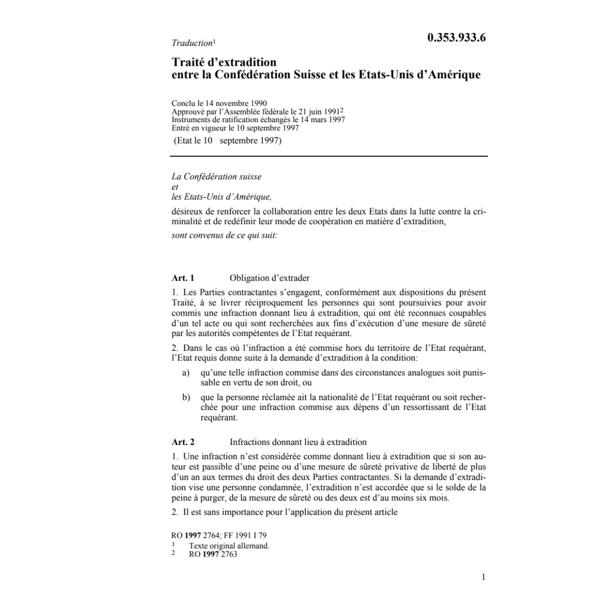 Traite extradition, Etats-Unis, TExUS