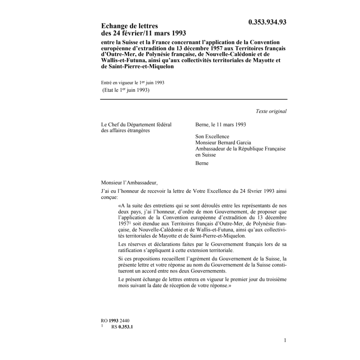 Echange lettres CH-F extradition Wallis