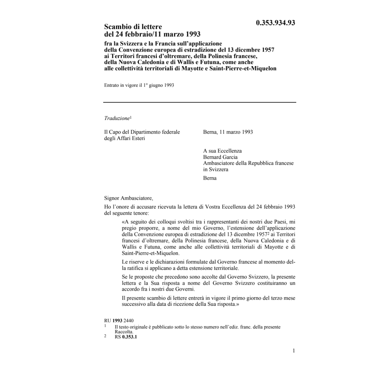 Lettere conv. europ estradizione Francia