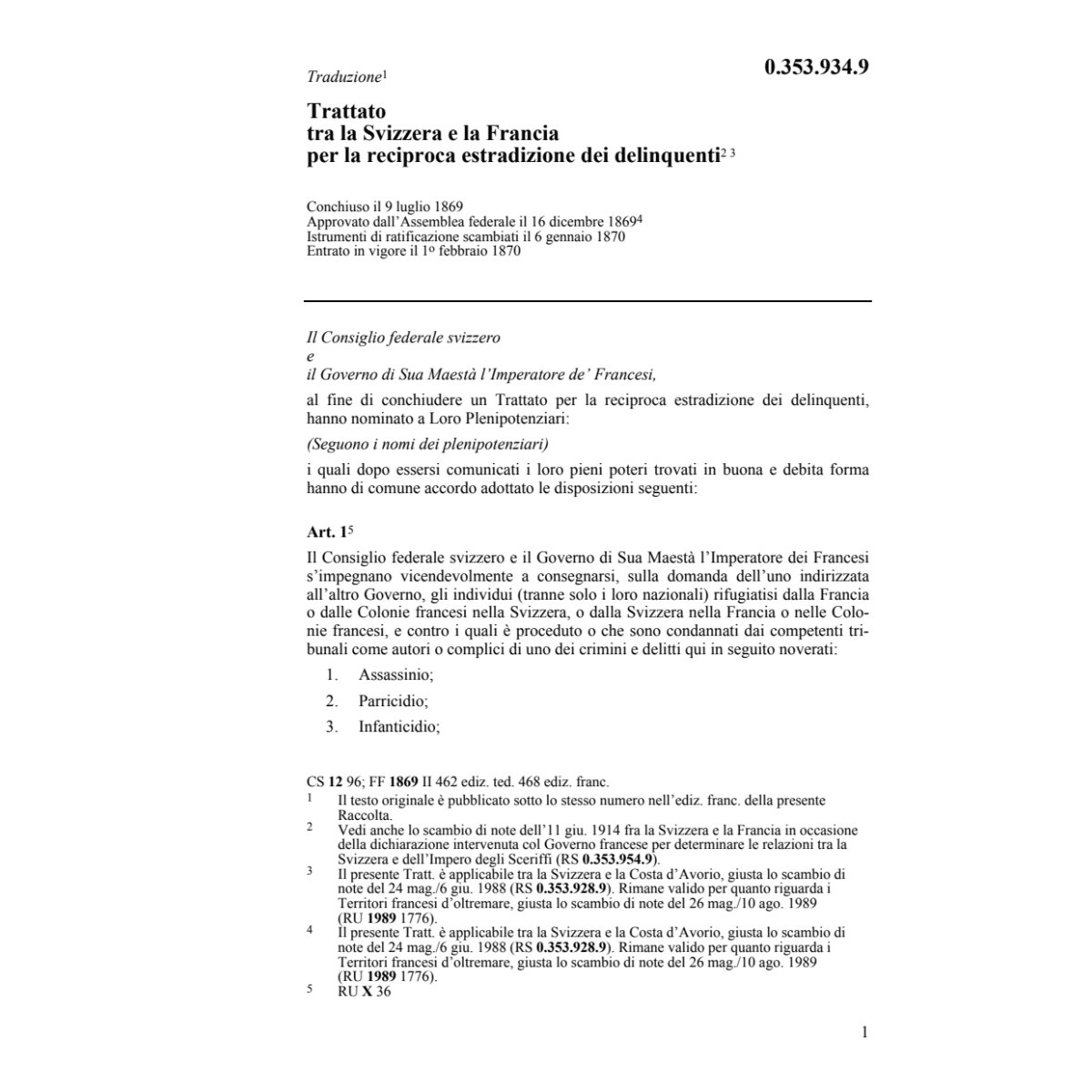 Tratt. estradizione delinquenti Francia