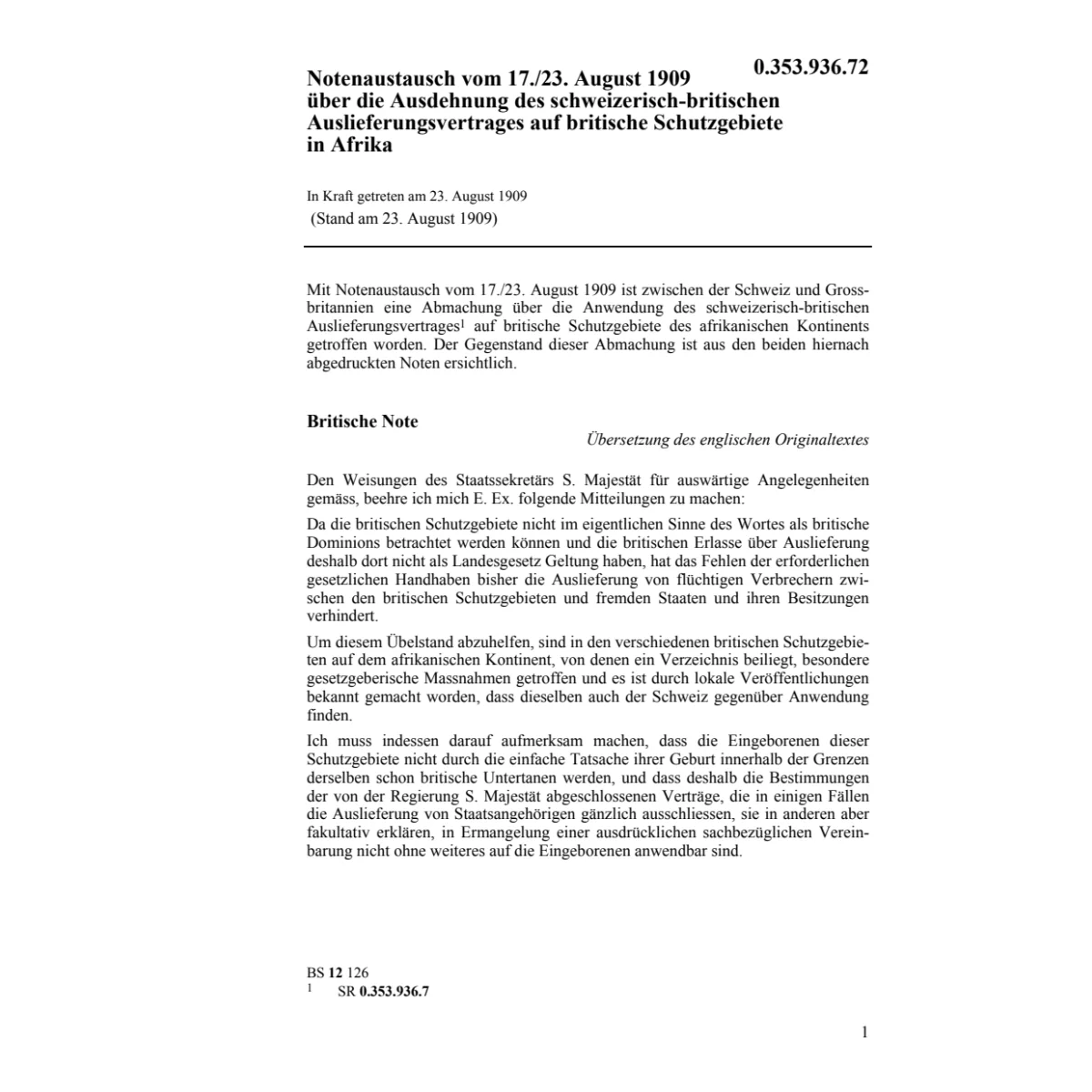 Auslieferungsvertrag CH-GB