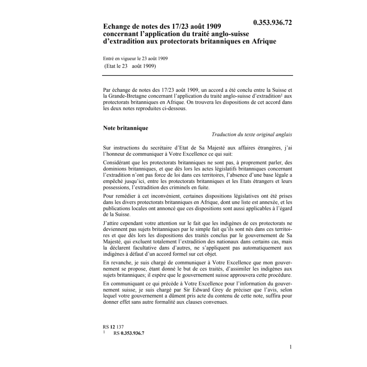 Extradition aux protectorats CH-GB