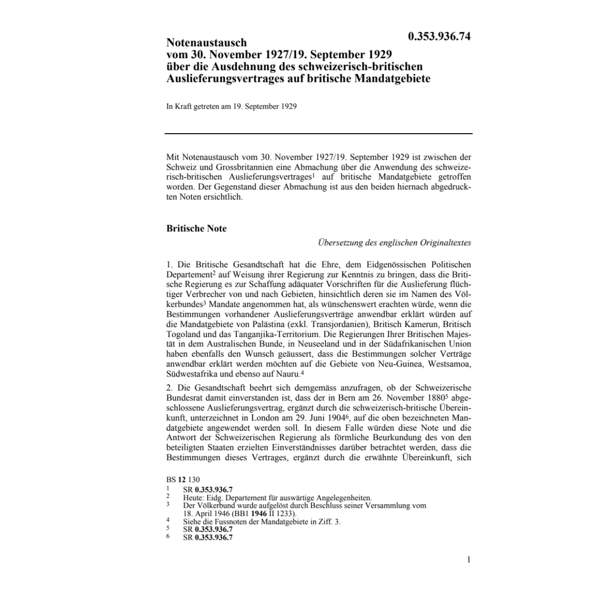 CH-GB Auslieferungsv. Mandatsgebiete