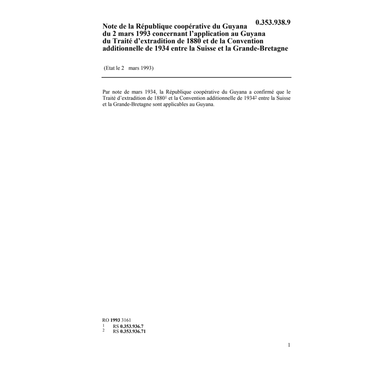Note Guyana du Traité d'extradition
