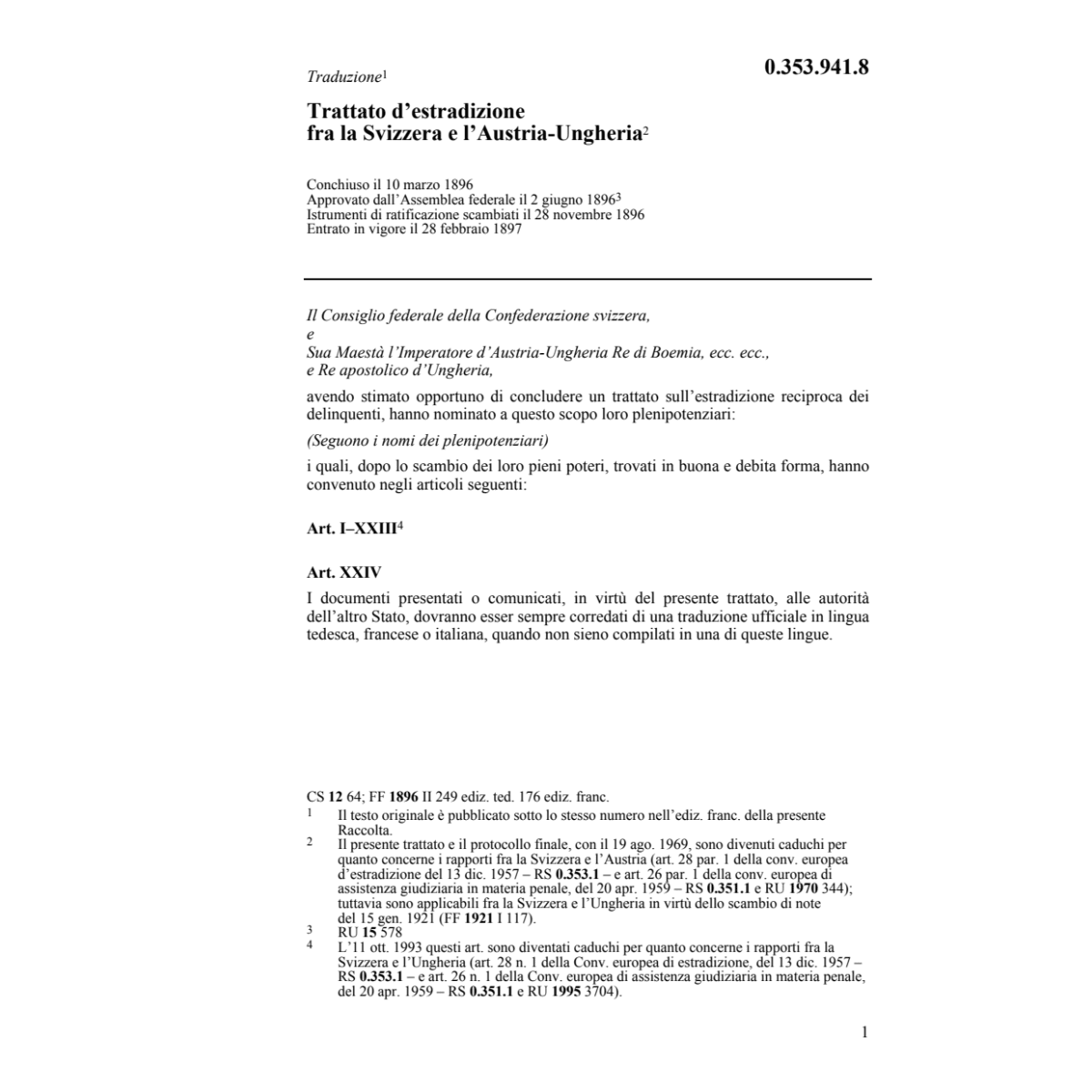 Tratt. d'estradizione Austria-Ungheria