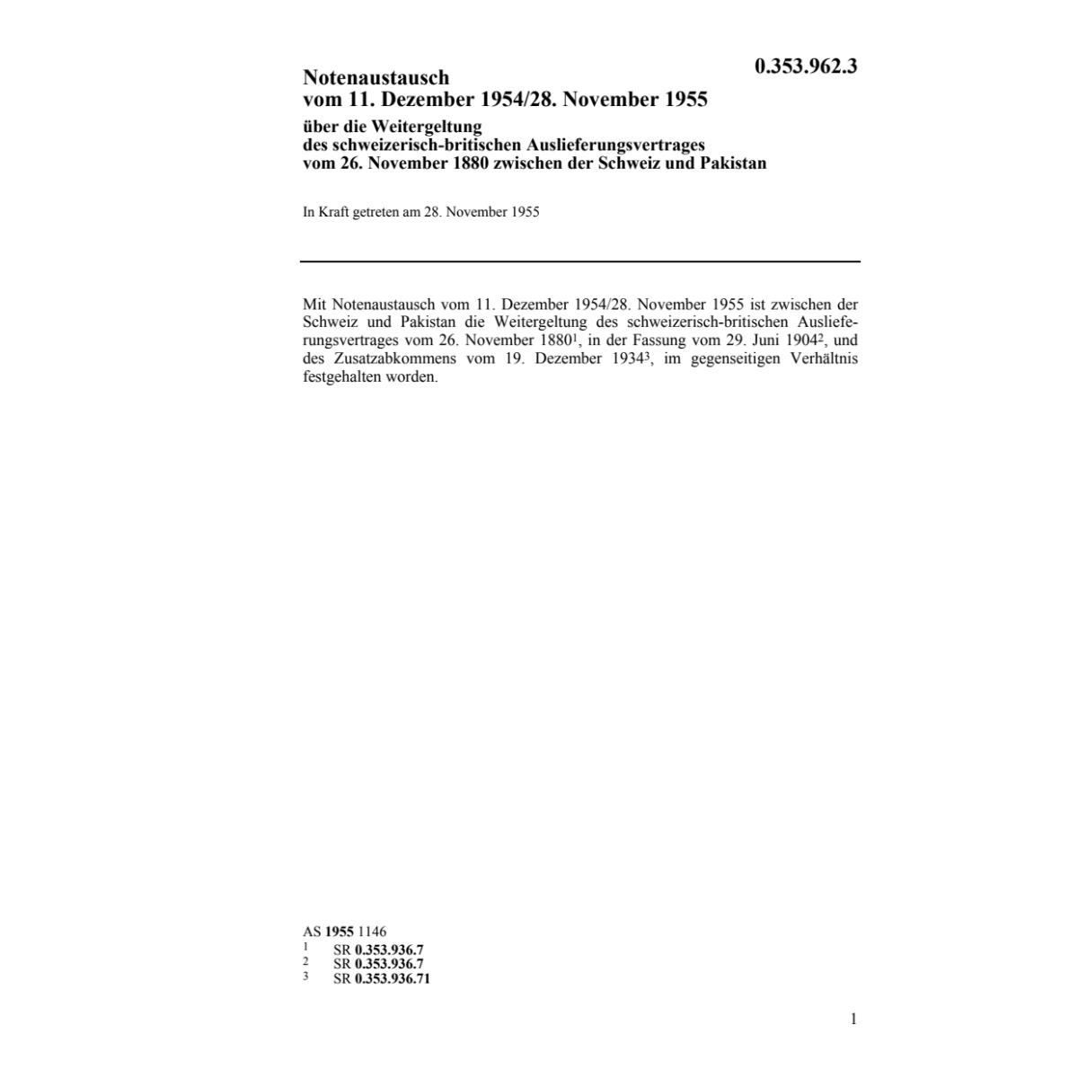 Notenwechsel CH-Pakistan Auslieferung