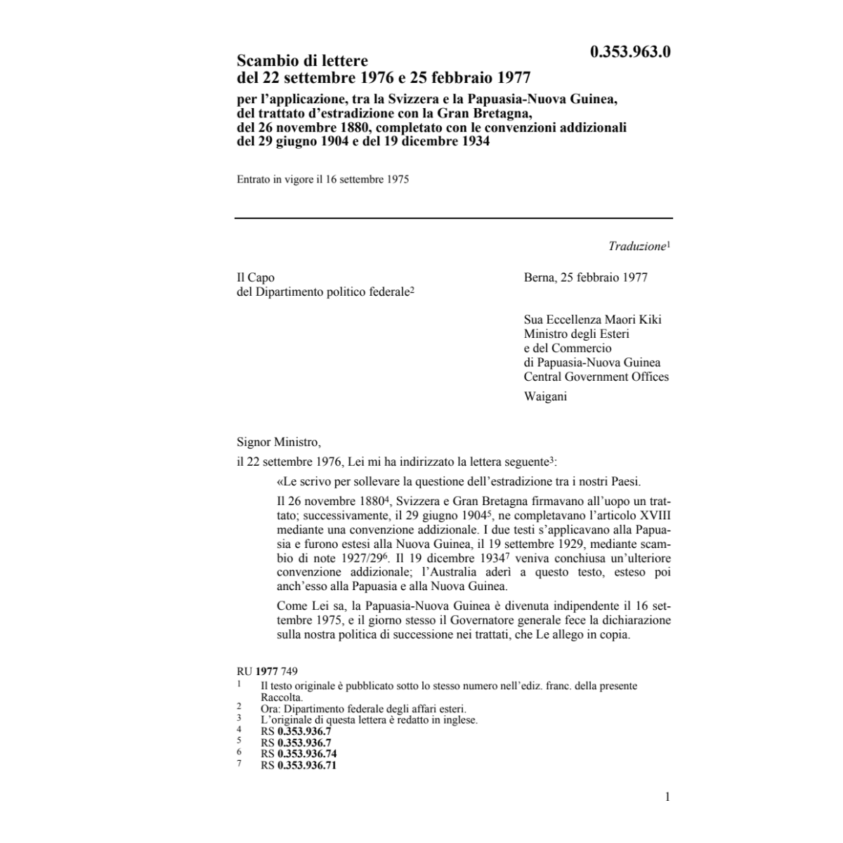 Lettere tratt. d'estradizione PNG