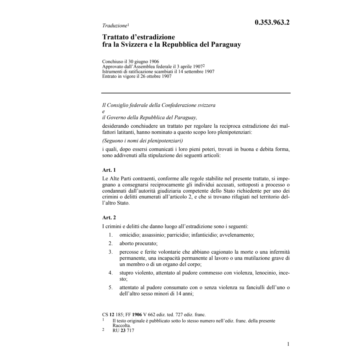 Tratt. d'estradizione Paraguay