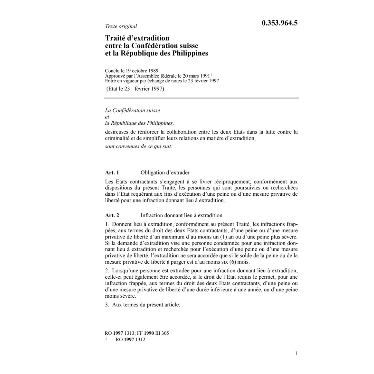 Traité d'extradition, Philippines