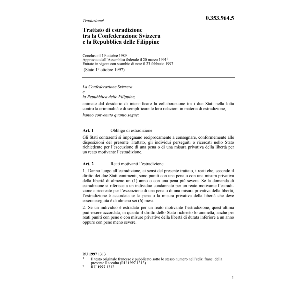 Trattato di estradizione, Filippine