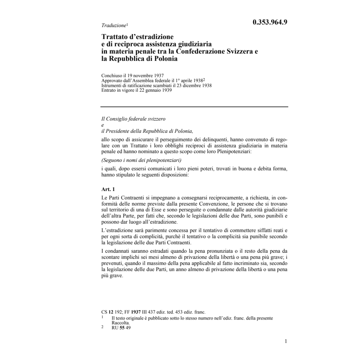 Tratt. d'estradizione Polonia