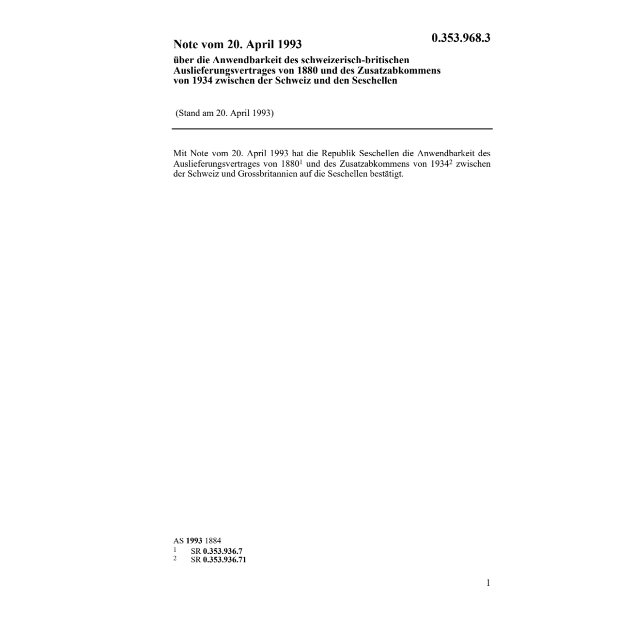 Note CH-Seschellen Auslieferung