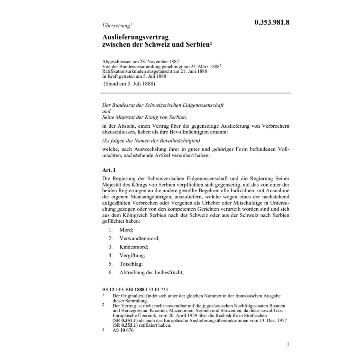 Auslieferungsvertr. CH-Serbien