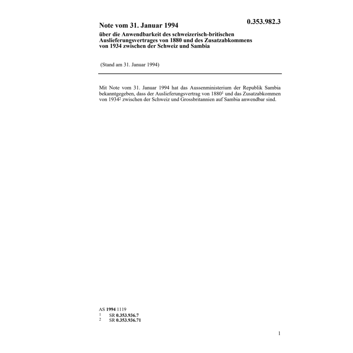 Note CH-Sambia Auslieferungsvertr.