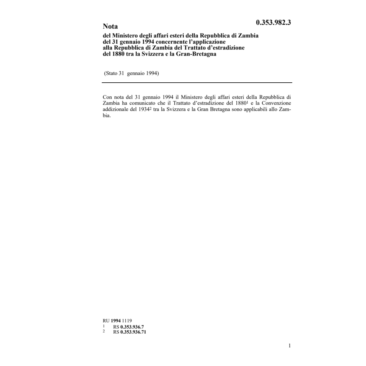 Nota Tratt. d'estradizione Zambia
