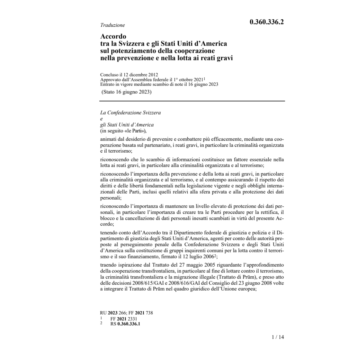 Acc. America prevenzione reati gravi