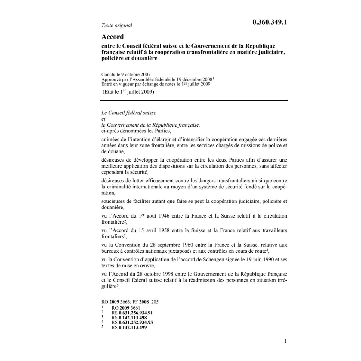 Acc. CH-F coopération transfrontalière
