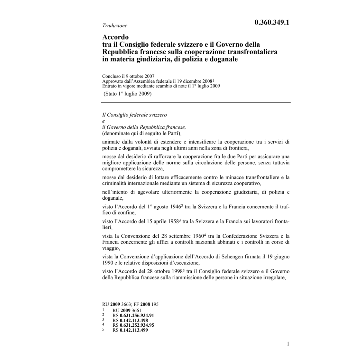 Acc. CH-F cooperazione transfrontaliera