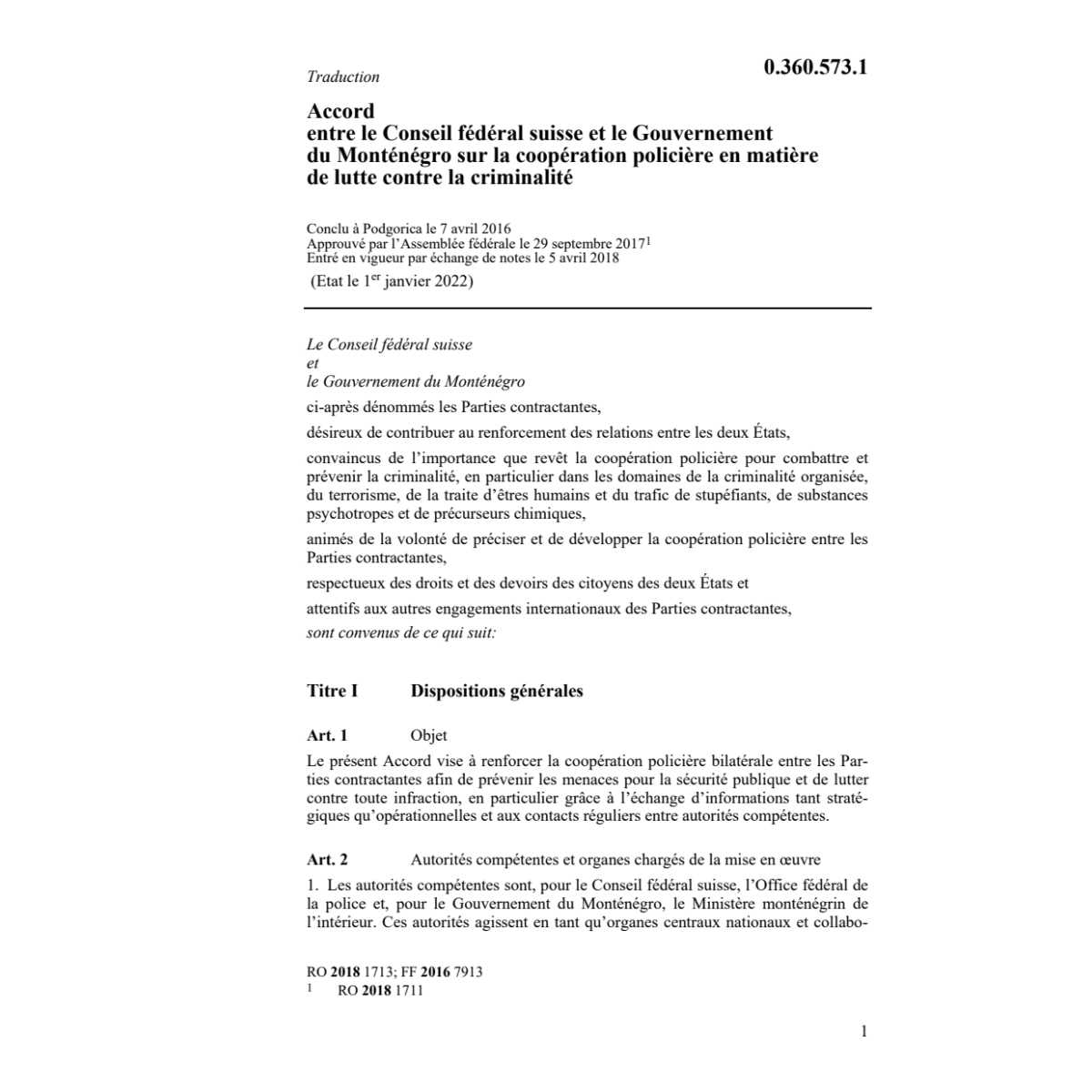 Acc. 7.4.16 CFS Gouvernement Monténégro