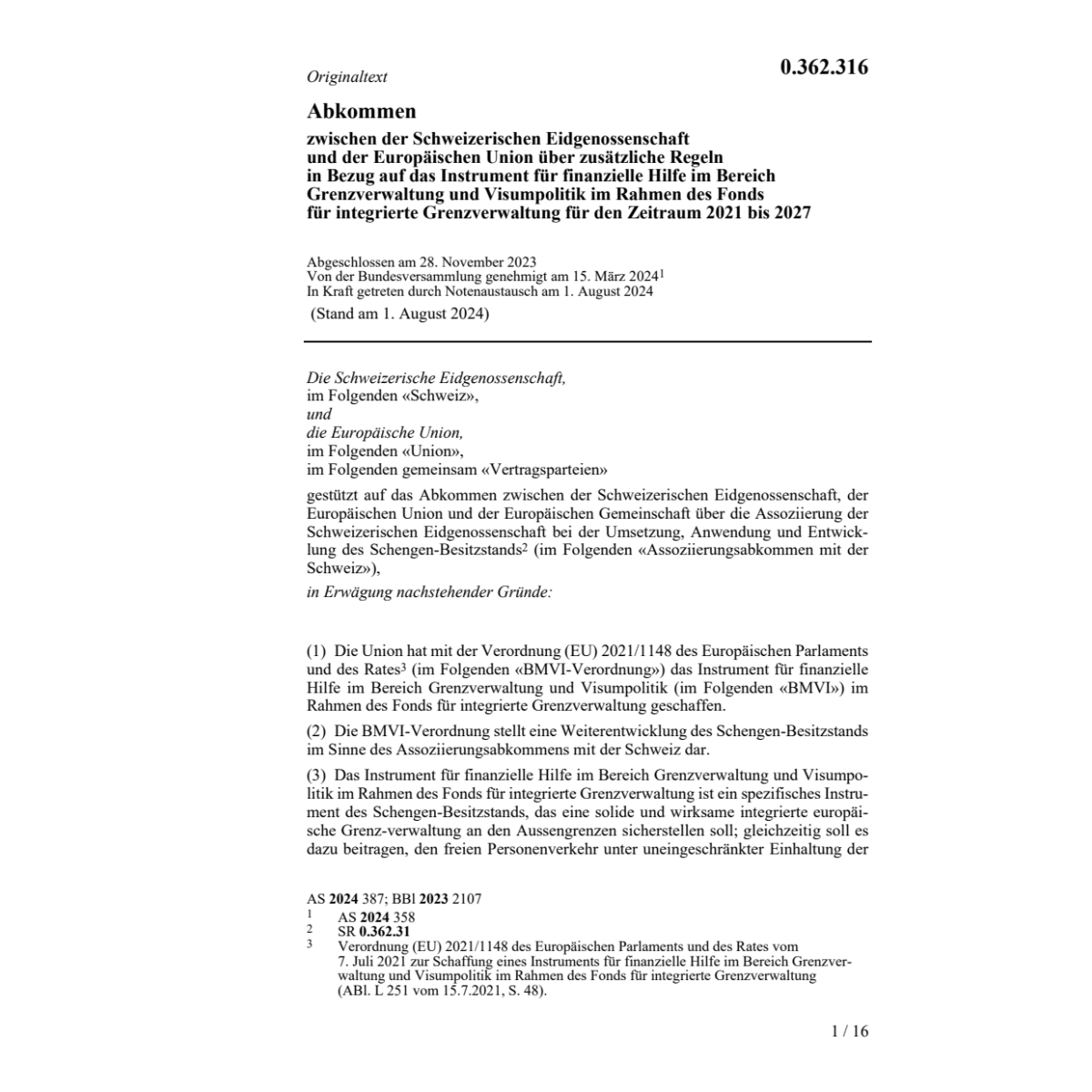 Abk. 28.11.23 Schweiz. Eidg. EU