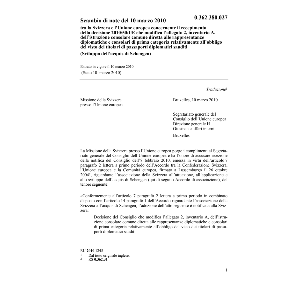 Scambio note visto titolari sauditi