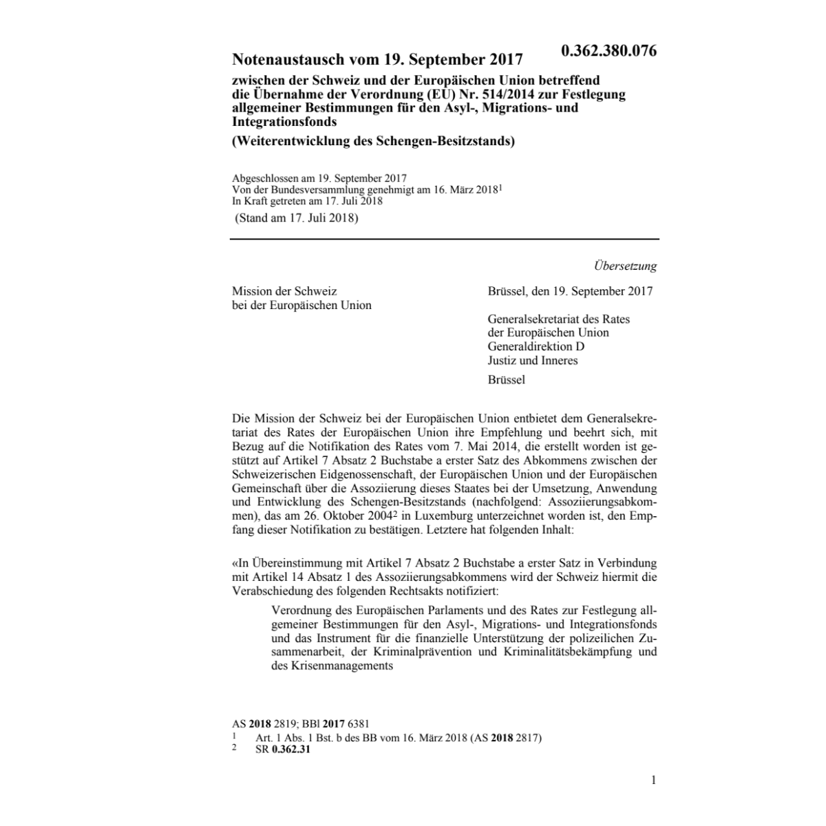 Notenaust. 19.9.17 CH/EU V 514/2014