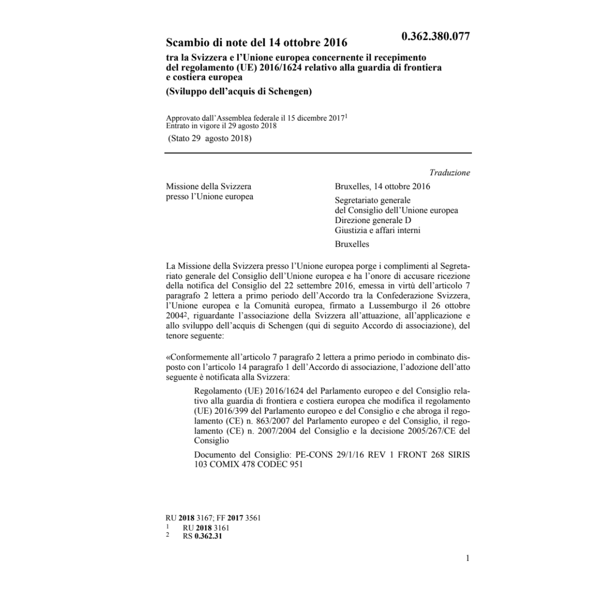 Scambio di note 14.10.16 CH/UE