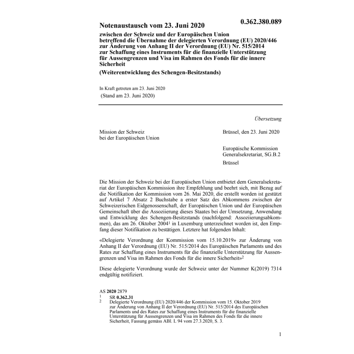 Notenaustausch (EU) Nr. 515/2014