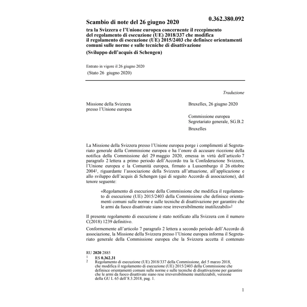 Scambio di note mod. (UE) 2015/2403