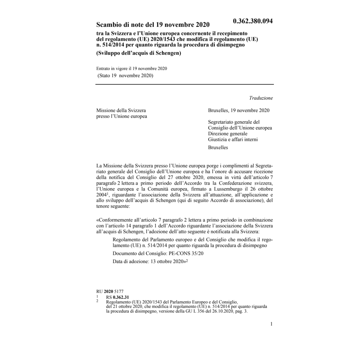 Scambio note 19.11.20 Svi Unione europea