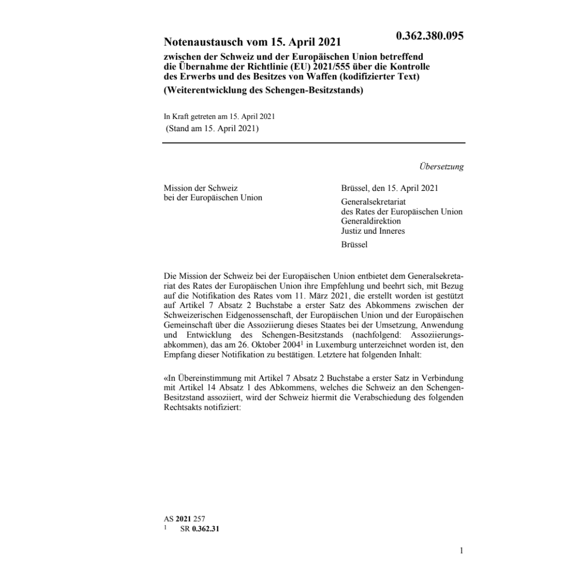 Notenaustausch 15.4.21 CH Europ. Union
