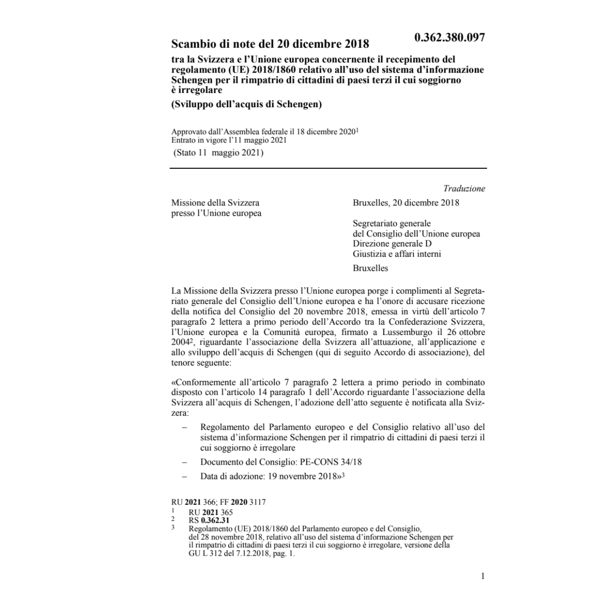 Scambio di note CH-UE (UE) 2018/1860