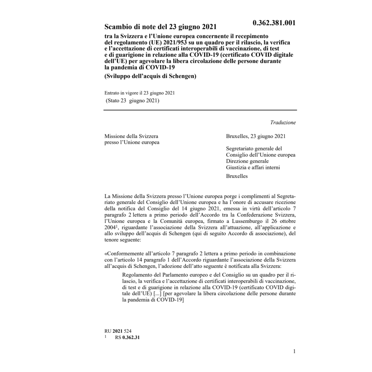 Scambio note 23.6.21 Svi Unione europea