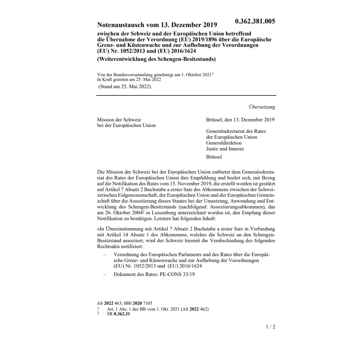 Notenaustausch (EU) 2019/1896