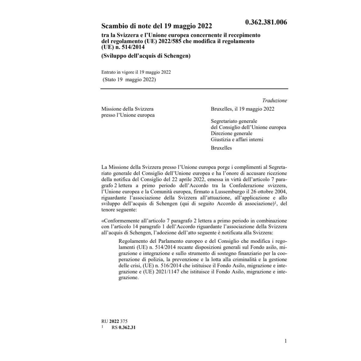 Scambio note 19.5.22 Svi Unione europea