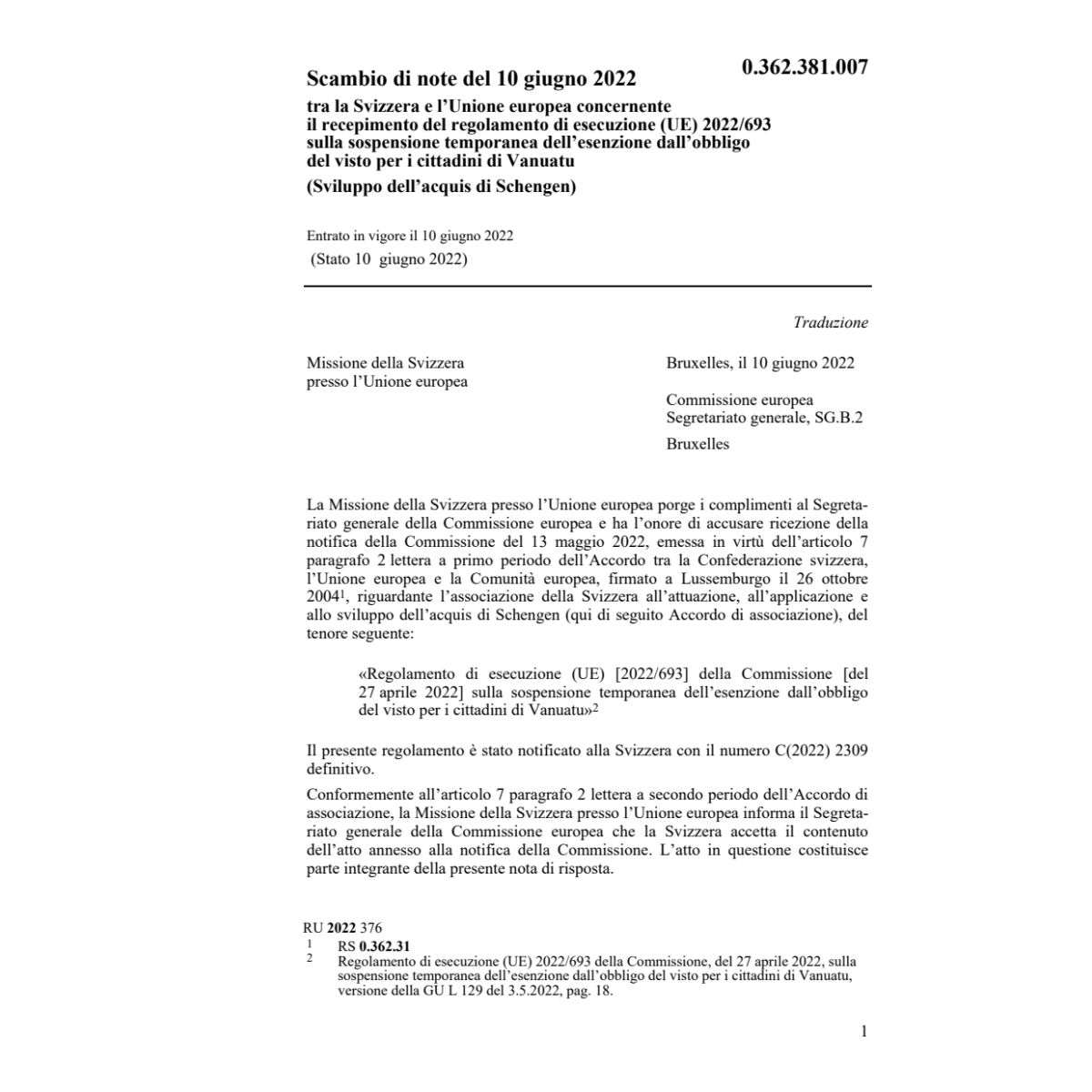 Scambio note 10.6.22 Svi Unione europea