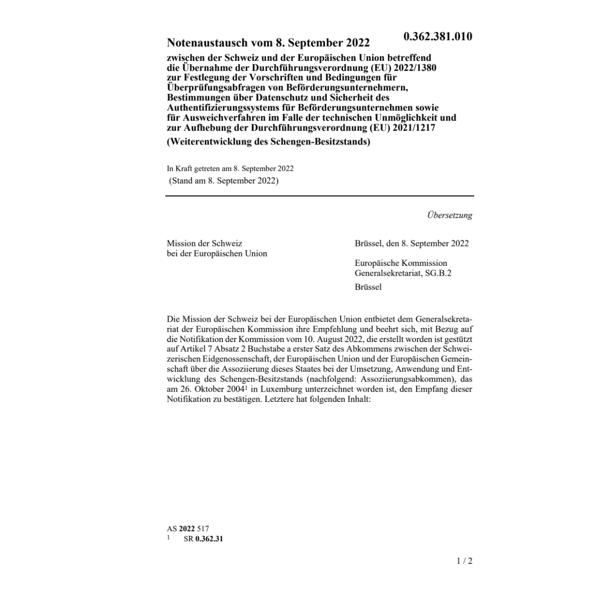 Notenaustausch 8.9.22 Schweiz Europ. Uni