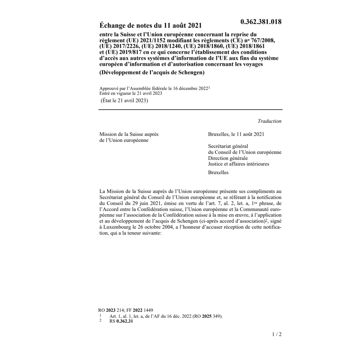 Échange notes 11.08.2021 règlement