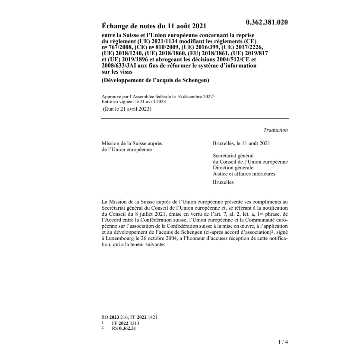 Échange notes 11.08.2021 reprise règleme