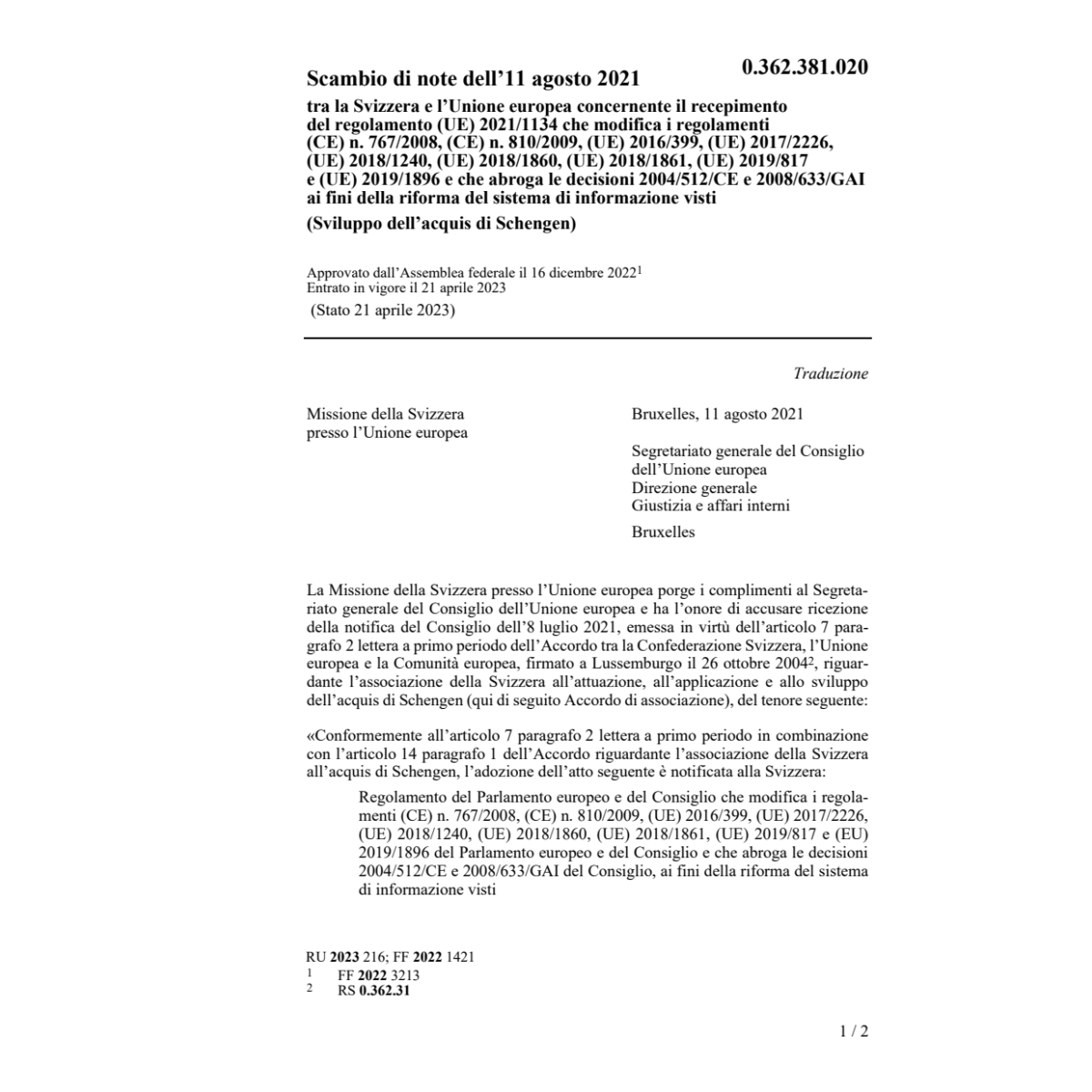 Scambio note 11.08.2021 recepimento rego
