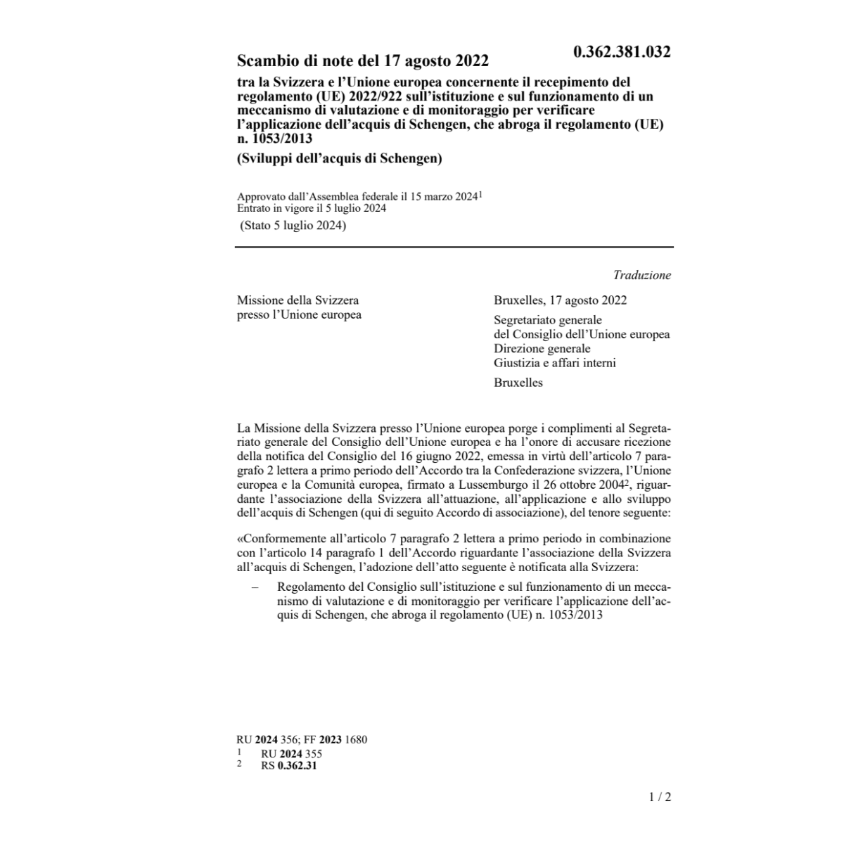 Scambio note 17.08.2022 Svi Unione europ
