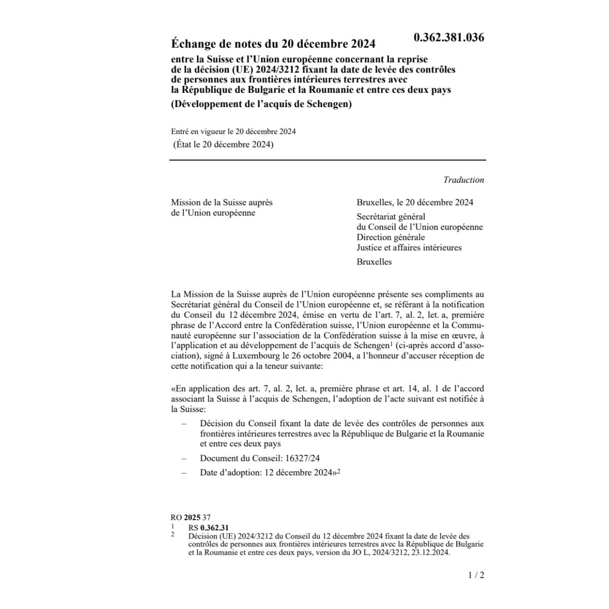 Échange de notes (UE) 2024/3212
