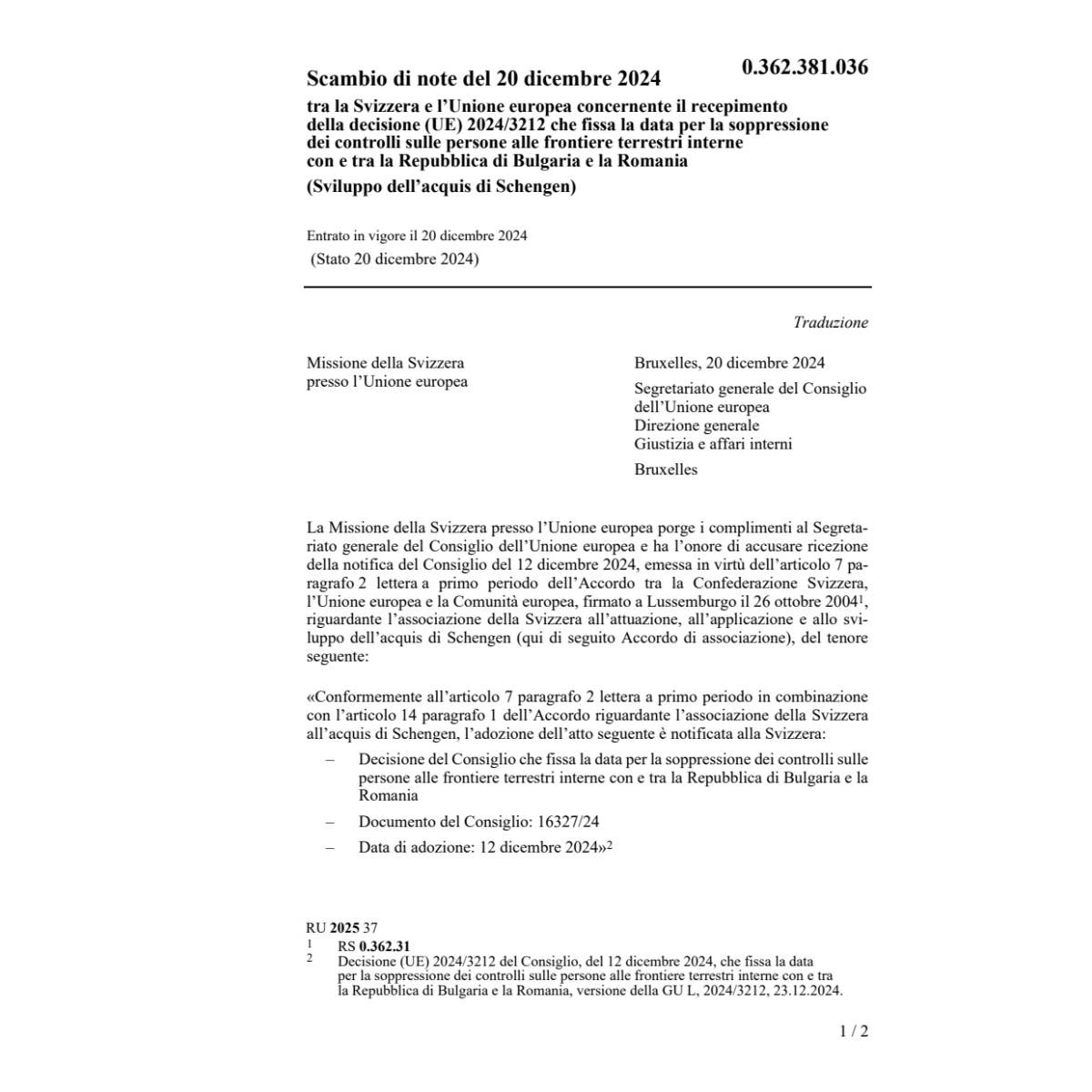 Scambio di note (UE) 2024/3212