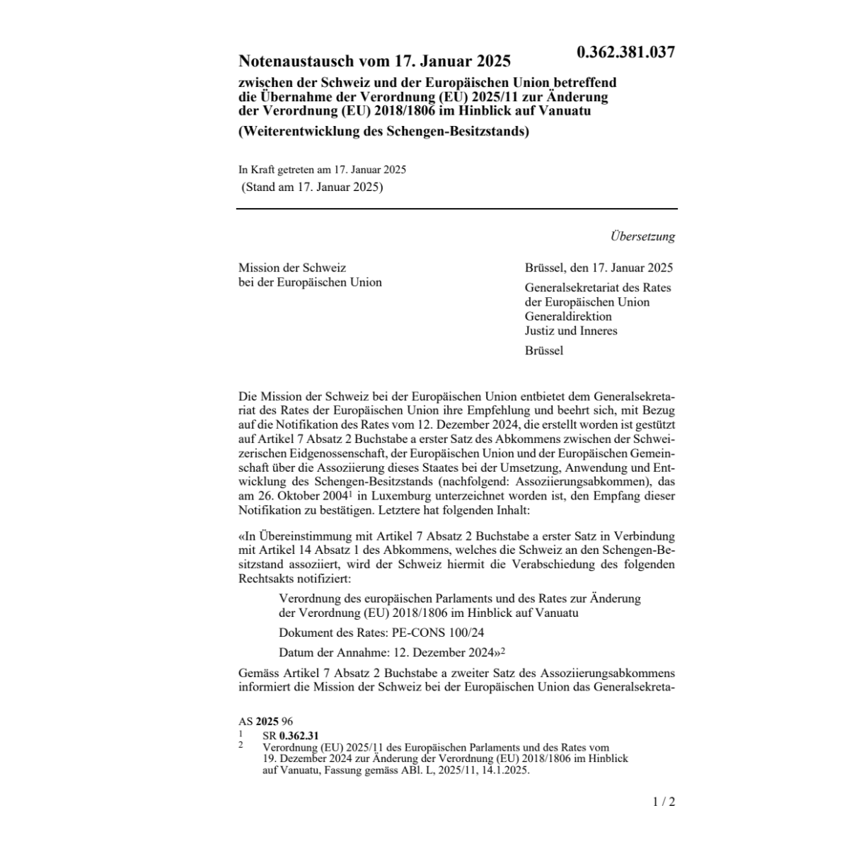 Notenaustausch 17.1.2025 Schweiz und Eu