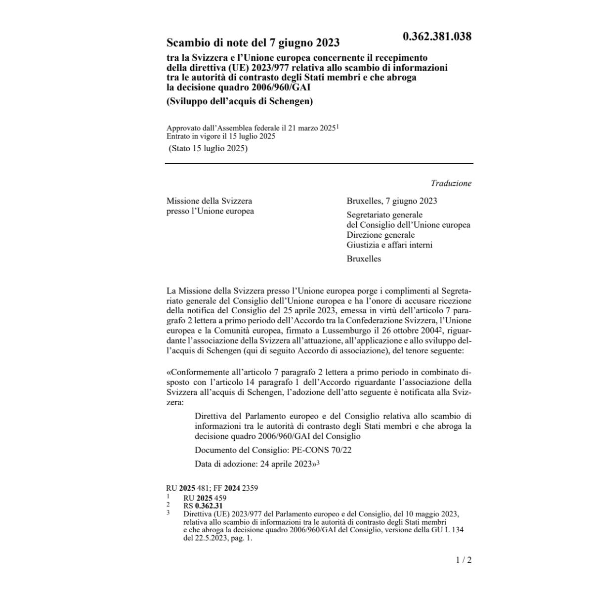 scamb. tra autorità contrasto CH-EU