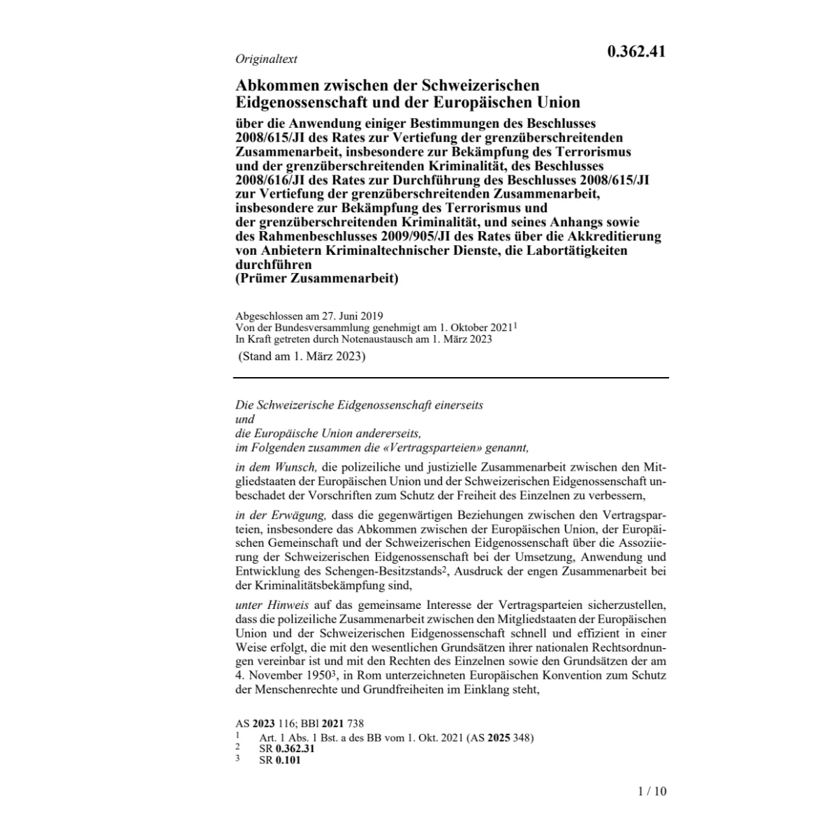 Abk. 27.6.19 Beschluss 2008/615/JI